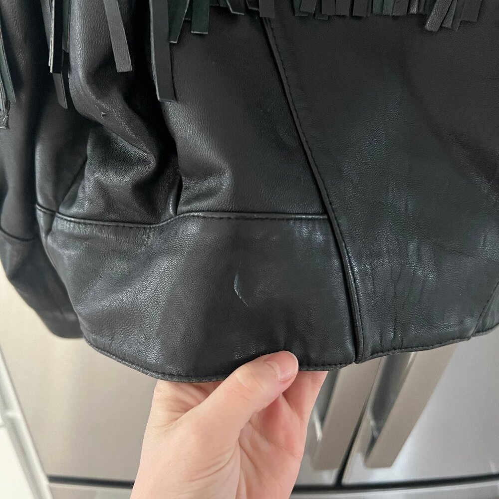 Vintage Black Leather Fringe Jacket - Picture 8 of 9